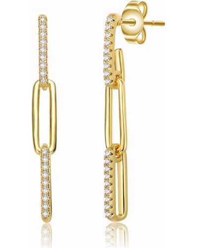 Rachel Glauber 14k Plated With Cubic Zirconia Triple Oblong Oval Cable Chain Drop Earrings - Metallic