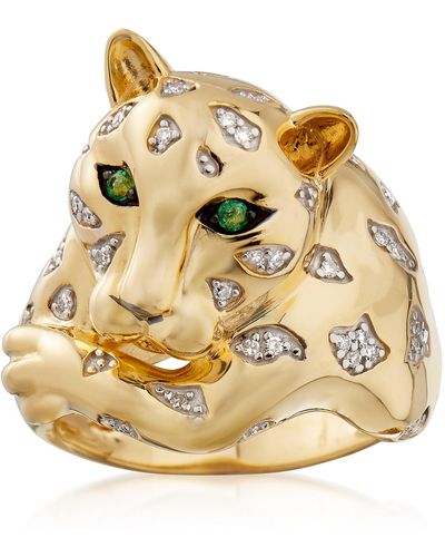 Ross-Simons Diamond Cheetah Ring With Emeralds - Metallic