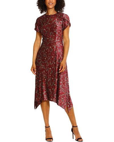 Maggy London Velvet Floral Cocktail And Party Dress - Red