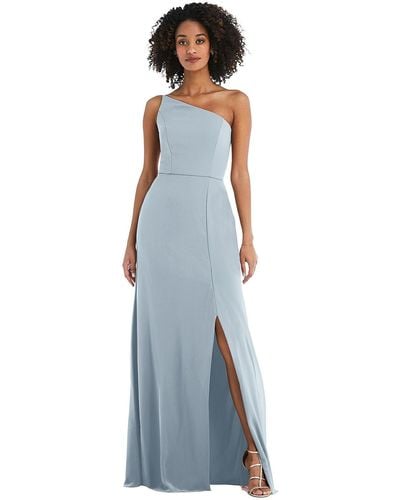 After Six Skinny One-shoulder Trumpet Gown With Front Slit - Blue