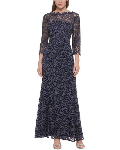 Eliza J Lace Long Evening Dress - Blue