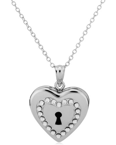 Fremada Sterling With Crystals Keyhole Heart Locket Pendant Necklace (18 Inch) - Metallic