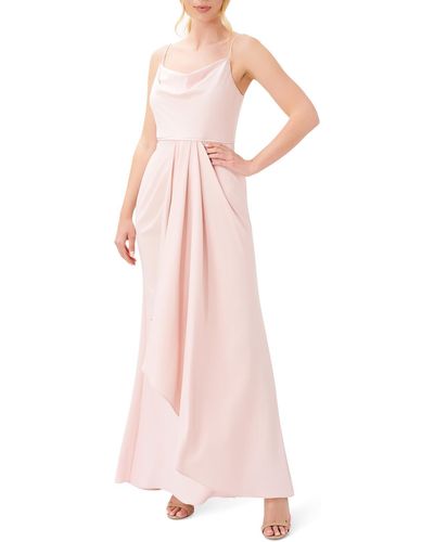 Adrianna Papell Cowl Neck Maxi Evening Dress - Pink