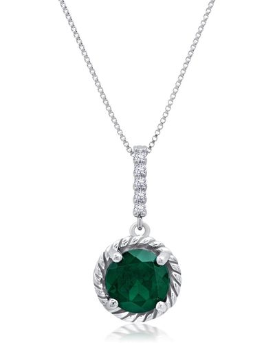 Nicole Miller Sterling Silver Round Cut Gemstone Roped Halo Pendant Necklace And Created White Sapphire Accents On 18 Inch Chain - Green