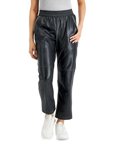 LNA Faux Leather Contrast Trim Straight Leg Pants - Black
