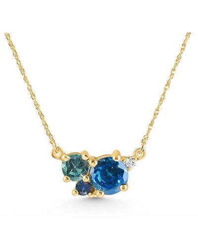 Pompeii3 3ct Blue Sapphire Topaz Aquamarine Diamond Pendant Necklace 14k Gold Lab Grown