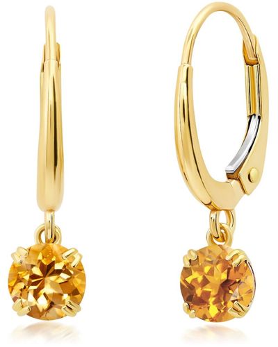 Nicole Miller 10k White Or Yellow Gold Round Cut 5mm Gemstone Dangle Lever Back Earrings - Metallic