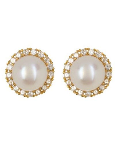 Adornia Freshwater Pearl Halo Earrings Gold - White