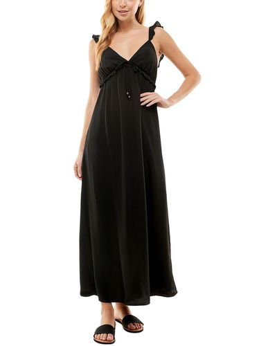 Kingston Grey Juniors Ruffled V-neck Maxi Dress - Black