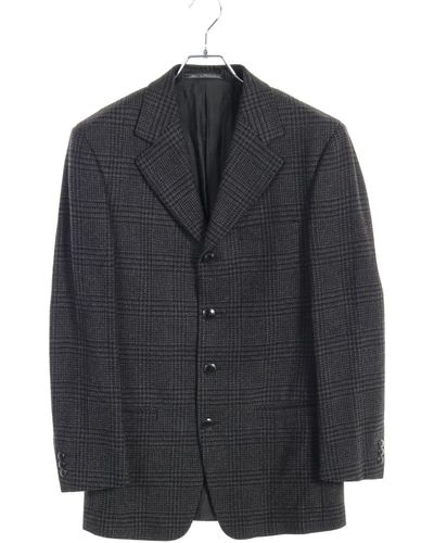 Gianni Versace Couture Tailored Jacket Glen Check Wool Dark Gray - Black