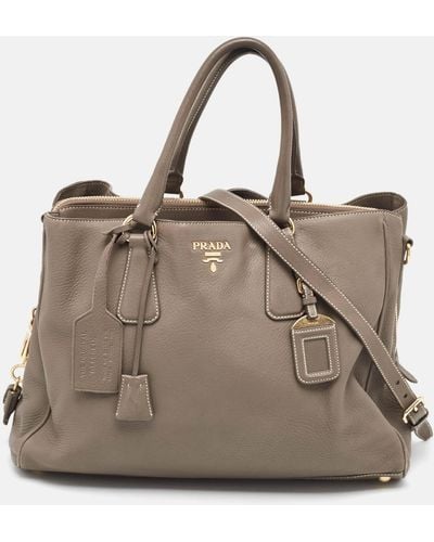Prada Leather Zipped Shoulder Bag - Brown