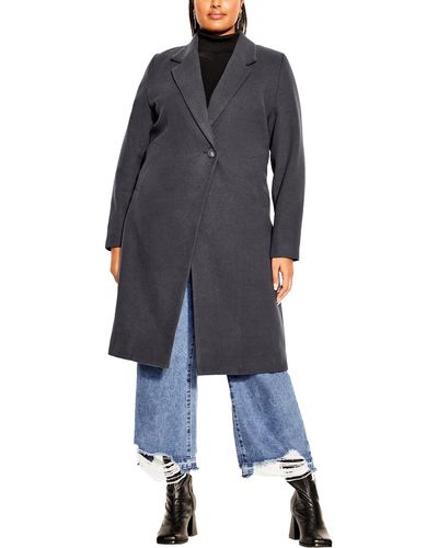 City Chic Plus Effortless Midi Cold Weather Overcoat - Blue
