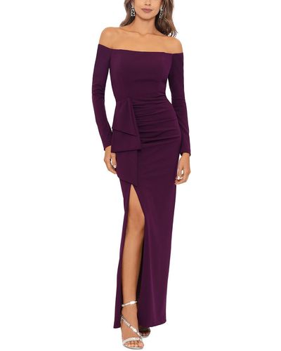 Xscape Knit Off-the-shoulder Evening Dress - Purple