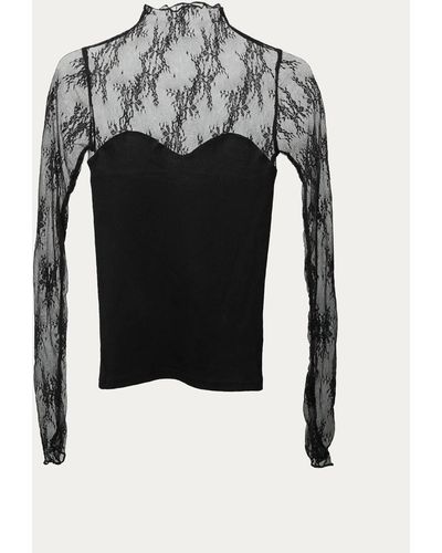 By Together Lace Cotton-jersey Bustier Top - Black