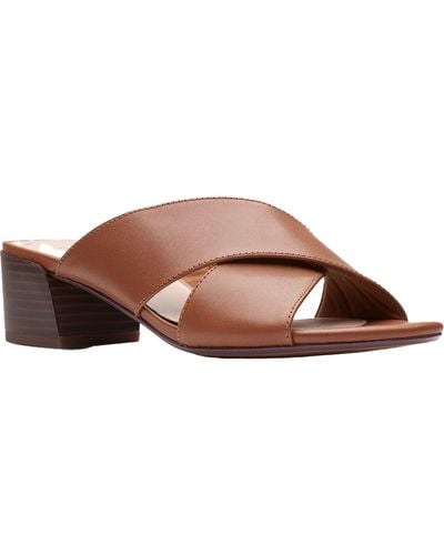 Clarks Caroleigh Erin Faux Leather Criss-cross Front Heel Sandals - Brown