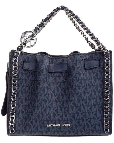 Michael Kors Mina Small Belted Navy Signature Pvc Chain Inlay Crossbody Bag - Blue