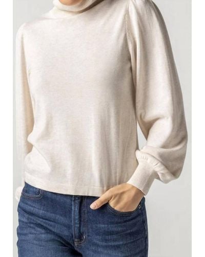 Lilla P Puff Sleeve Turtleneck Sweater - Natural