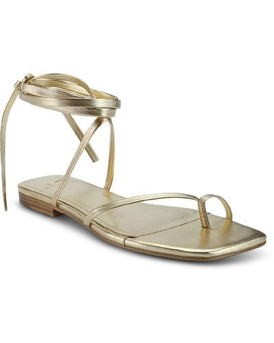 Marc Fisher Marcio Leather Square Toe Flat Sandals - White