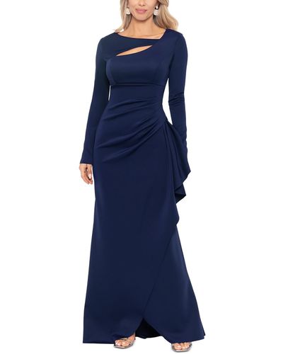 Xscape Asymmetrical-neck Long Evening Dress - Blue