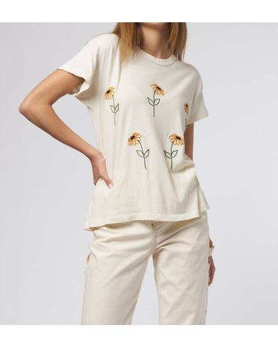 The Great The Boxy Crew Weeping Daisy Embroidery Tee - Natural
