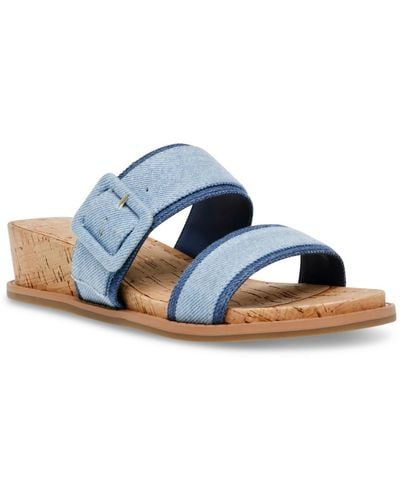Anne Klein Brenda Slip On Squared Toe Wedge Sandals - Blue