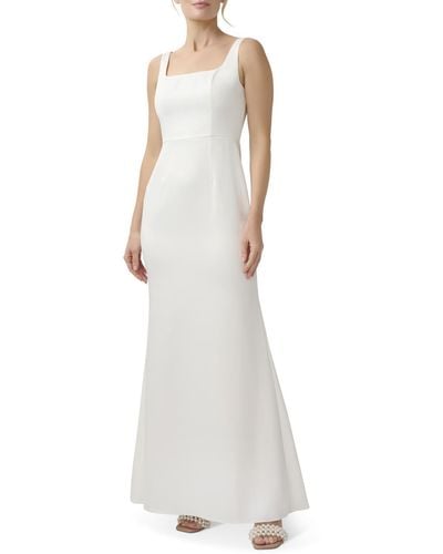 Adrianna Papell Square Neck Mermaid Evening Dress - White
