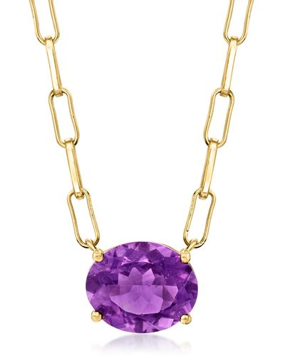 Ross-Simons Amethyst Paper Clip Link Necklace - Purple
