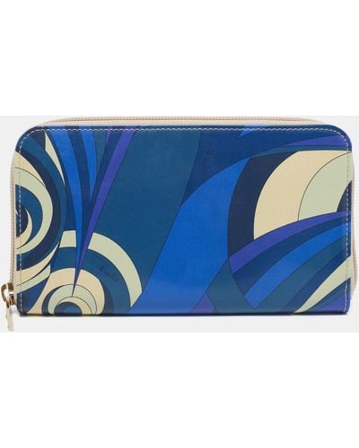 Emilio Pucci Color Printed Patent Leather Zip Around Wallet - Blue