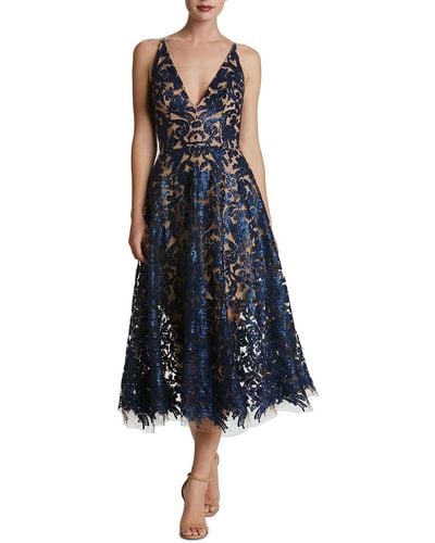 Dress the Population Blair Lace Sequined Midi Dress - Blue