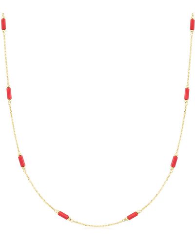 Ross-Simons Italian Red Coral Bead Station Necklace - Metallic