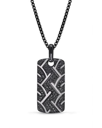 Monary American Muscle Rhodium Plated Sterling Silver Tire Tread Diamond Tag - Black