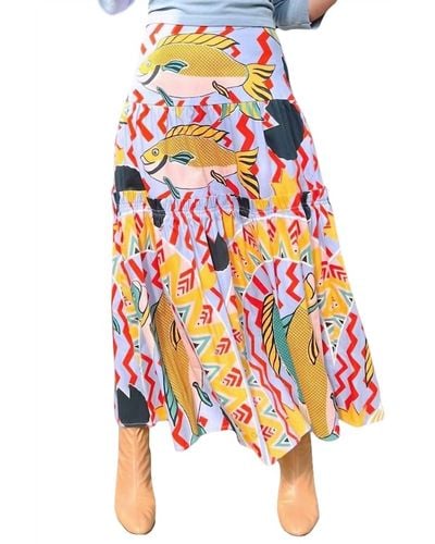Eva Franco Fish Midi Tiered Skirt - Multicolor