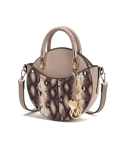 MKF Collection by Mia K Camille Faux Snakeskin Vegan Leather Round Crossbody Bag By Mia K - Brown