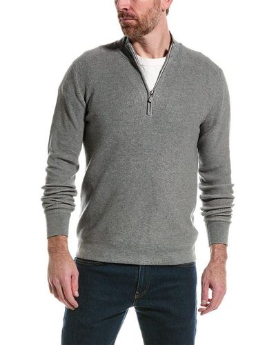 RAFFI English Rib 1/4-zip Mock Neck Sweater - Gray