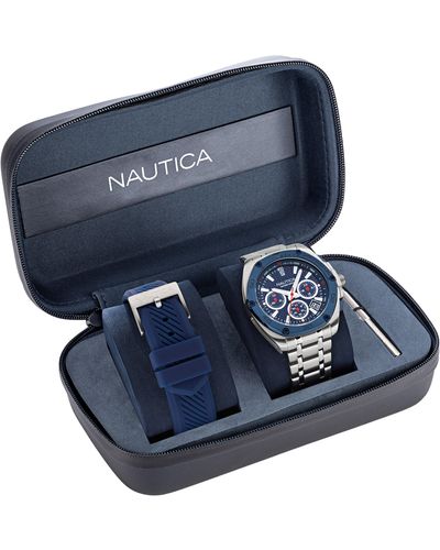 Nautica Tin Can Bay Recycled Stainless Steel And Silicone Watch Box Set - Blue