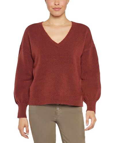 NYDJ Knit Ribbed Trim Pullover Sweater - Red