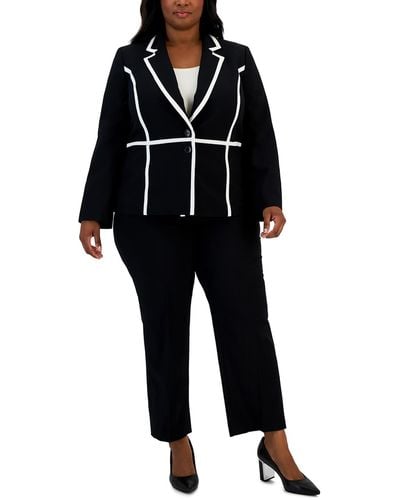 Le Suit Plus 2pc Contrast Trim Pant Suit - Black