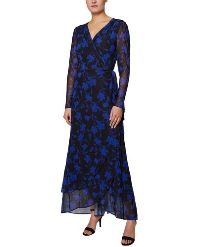 Laundry by Shelli Segal Floral Long Wrap Dress - Blue