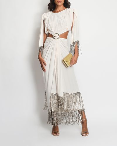 Rabanne Blush Rushed Cut-out Dress With Champagne Gold Buckle And Chain Tassel Detail - Natural
