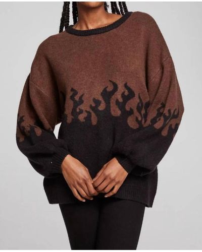 Chaser Brand Foxy Sweater Flames Golden Pullover - Brown