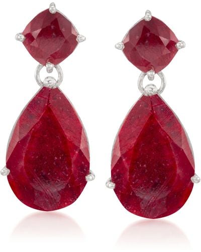 Ross-Simons Opaque Ruby Drop Earrings - Red