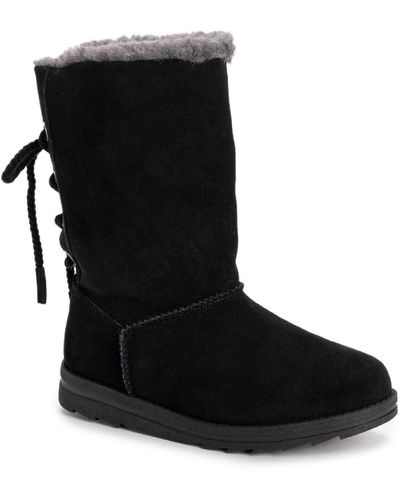 Muk Luks ziggy Rodeo Suede Faux Fur Lined Mid-calf Boots - Black