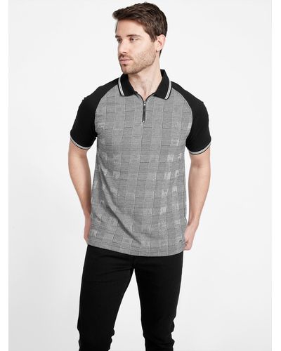Guess Factory Fez Printed Zip Polo - Gray