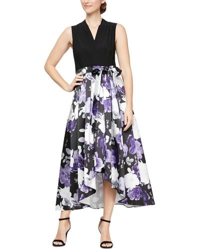 SLNY Belted Hi Low Cocktail And Party Dress - White