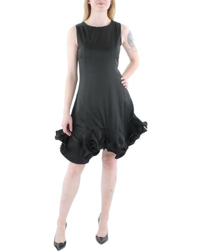 Gracia Satin Pleated Shift Dress - Black