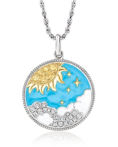 Ross-Simons White Topaz And . Citrine Sun And Starry Sky Pendant Necklace With Multicolored Enamel - Blue