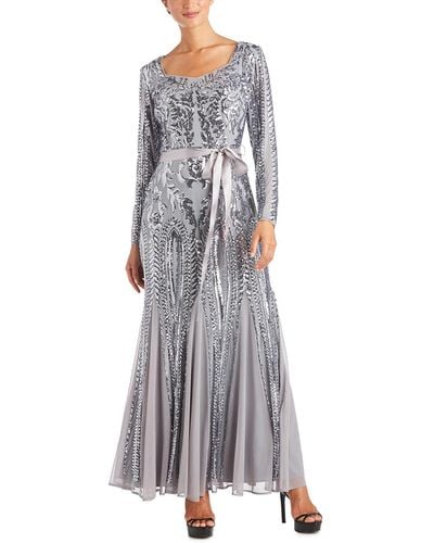 R & M Richards Godet Maxi Evening Dress - Gray