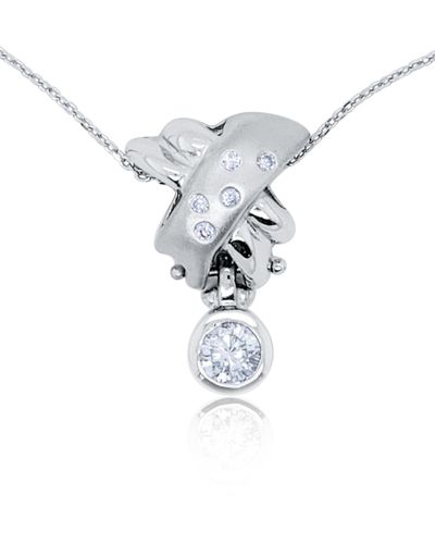Diana M. Jewels 18kt White Gold Diamond Pendant Featuring 0.60 Ct Round Center And 0.10 Cts Around