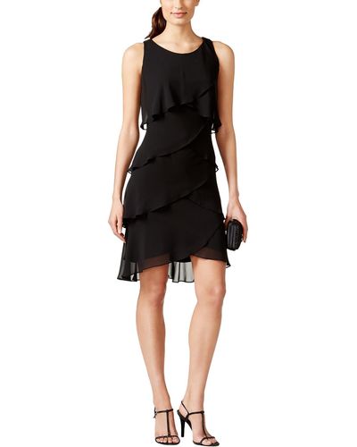 SLNY Chiffon Sleeveless Cocktail Dress - Black