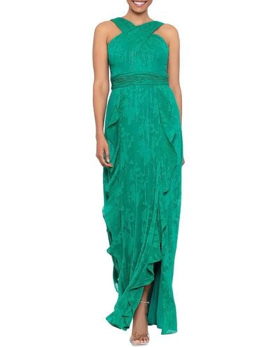 Aqua Chiffon Burnout Evening Dress - Green